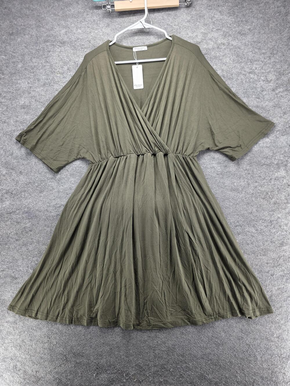 Ekouaer Dress Womens XXL Green Wrap Fit & Flare Midi Pleated Rayon Spandex